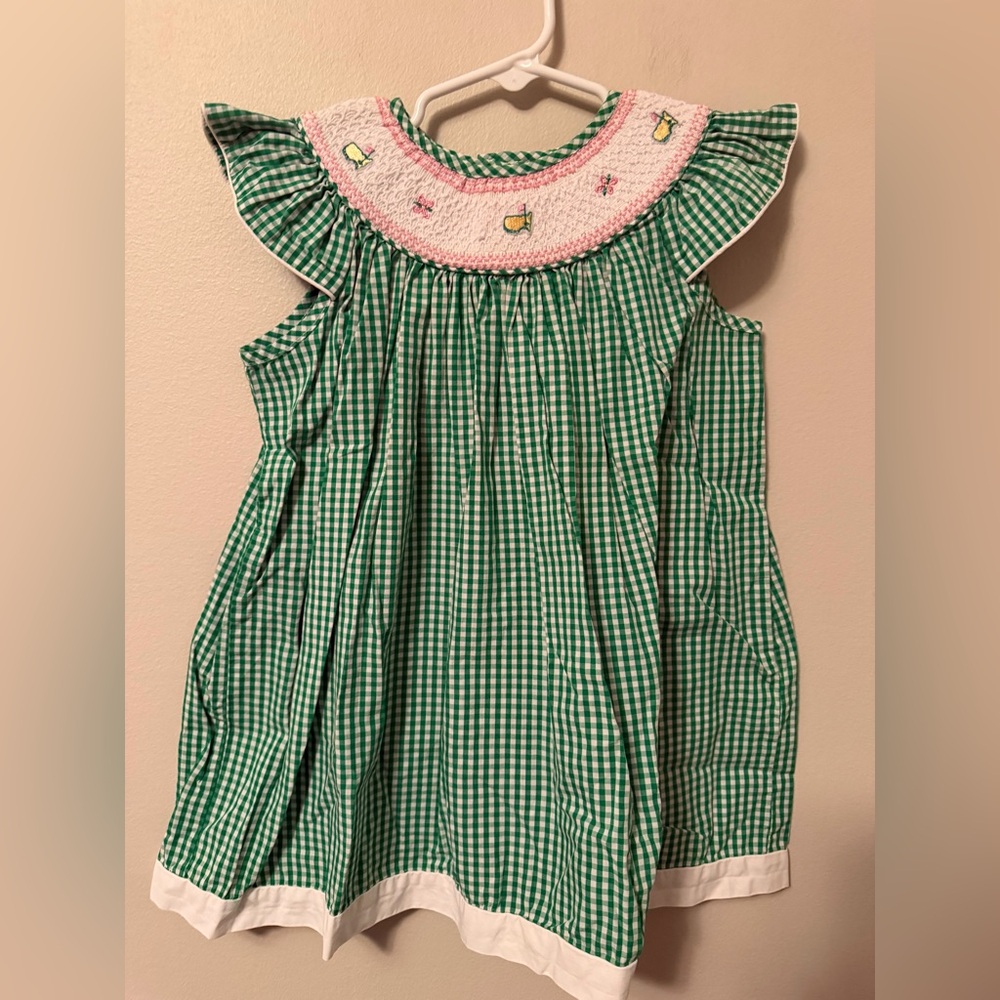 Masters Green Gingham Smocked Dress